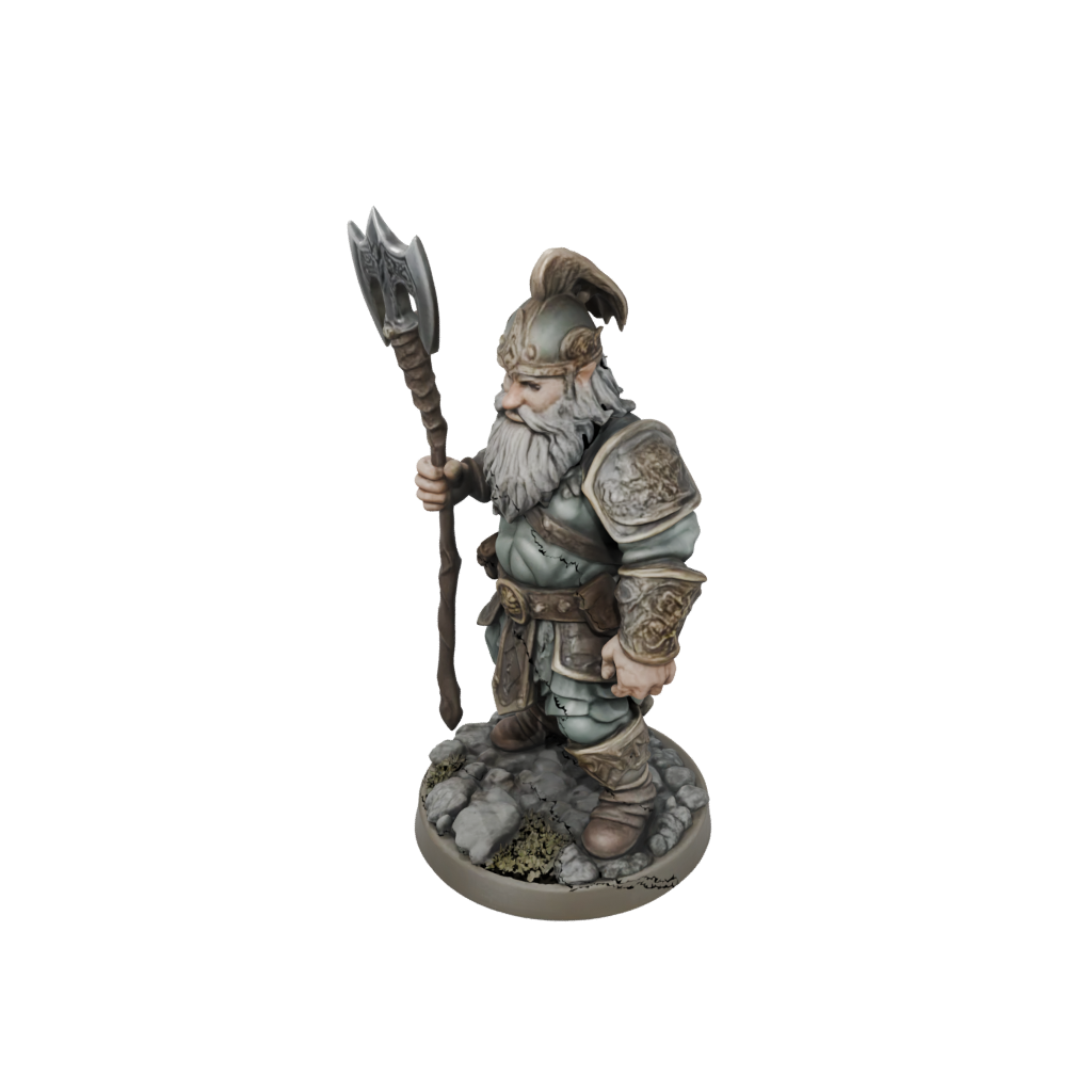 Camo Dwarf Warrior With Battleaxe — tabletop minis 3D print model, STL