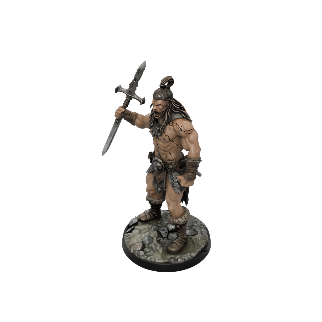 Camo Barbarian With Greatsword — tabletop minis 3D print model, STL