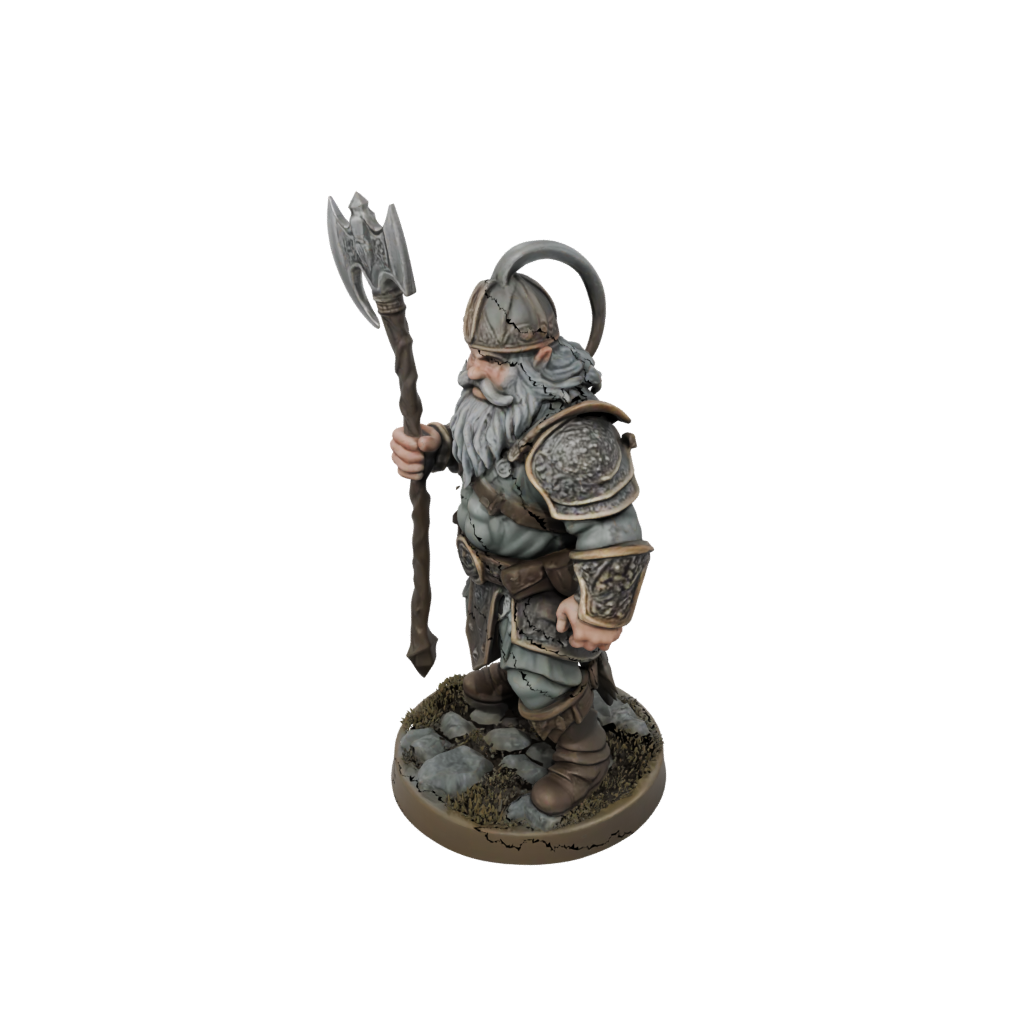 Camo Dwarf Warrior With Battleaxe — tabletop minis 3D print model, STL