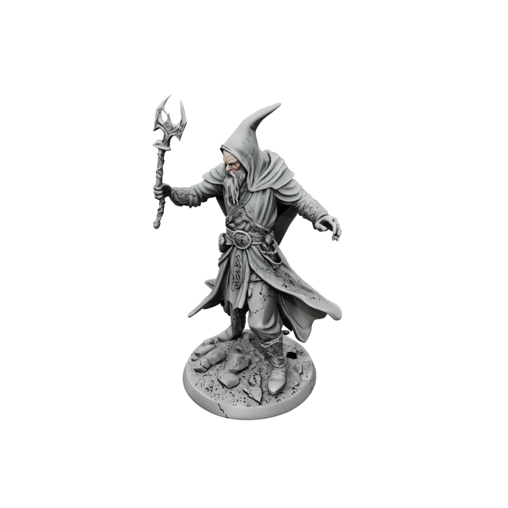 Battle Wizard With Staff — tabletop minis 3D print model, STL