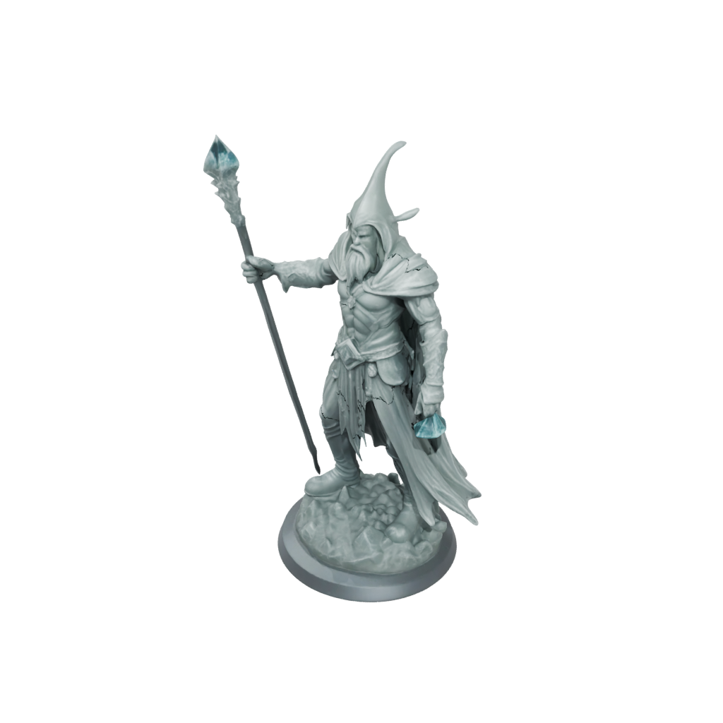 Crystal Battle Wizard With Staff — tabletop minis 3D print model, STL