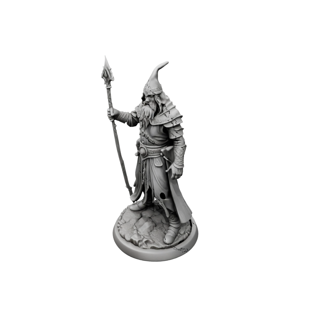 Battle Wizard With Staff — tabletop minis 3D print model, STL