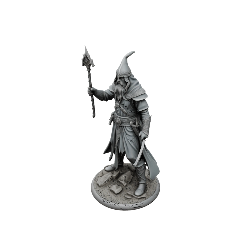 Battle Wizard With Staff — tabletop minis 3D print model, STL