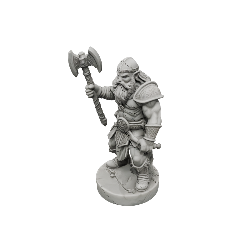 Marble Dwarf Warrior With Battleaxe