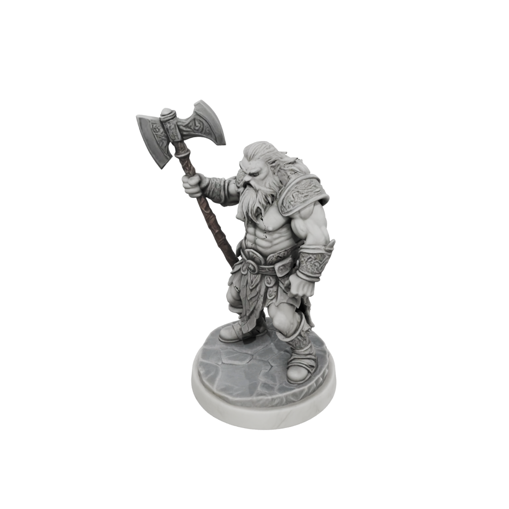 Marble Dwarf Warrior With Battleaxe