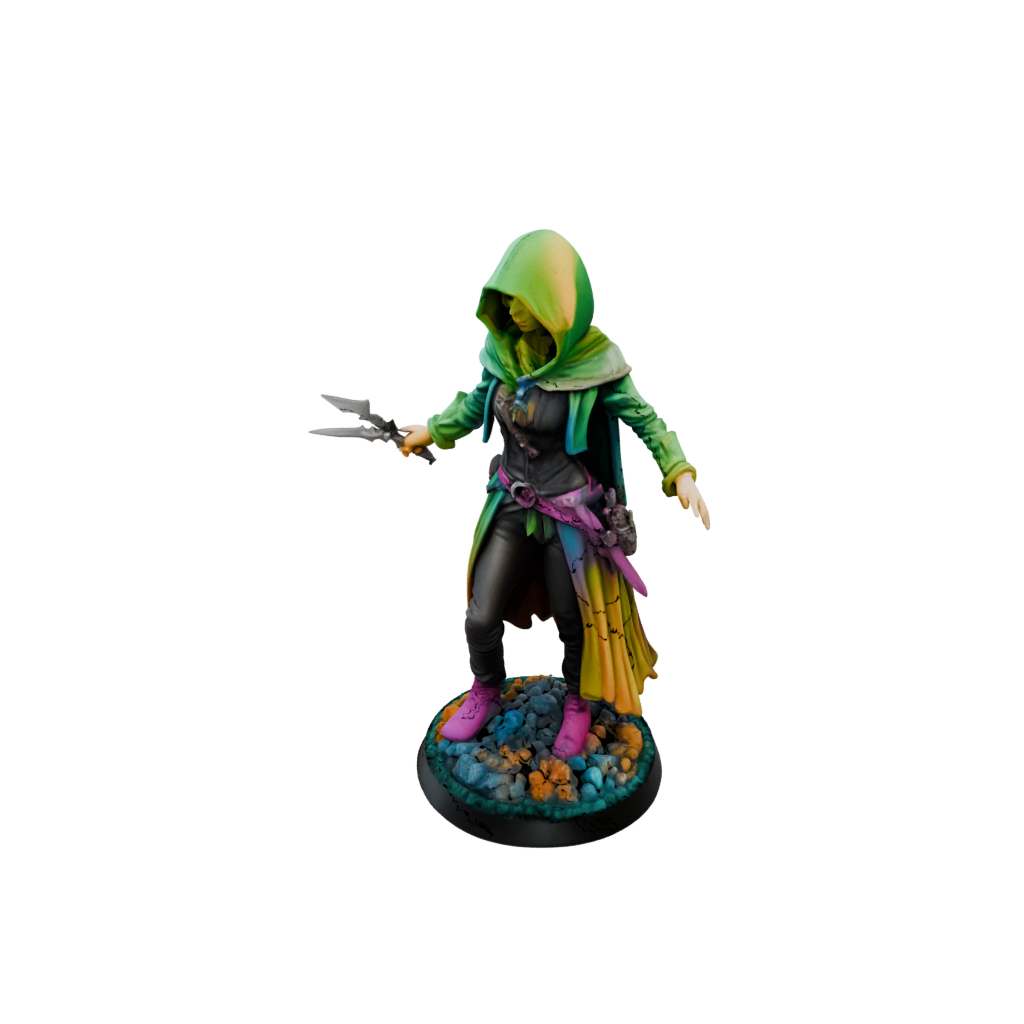 Neon Hooded Rogue With Daggers