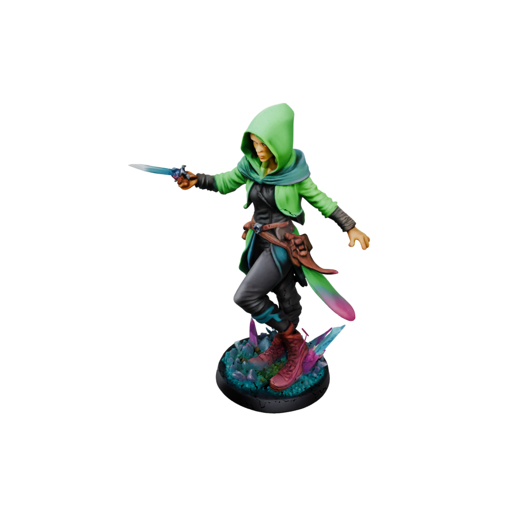 Neon Hooded Rogue With Daggers