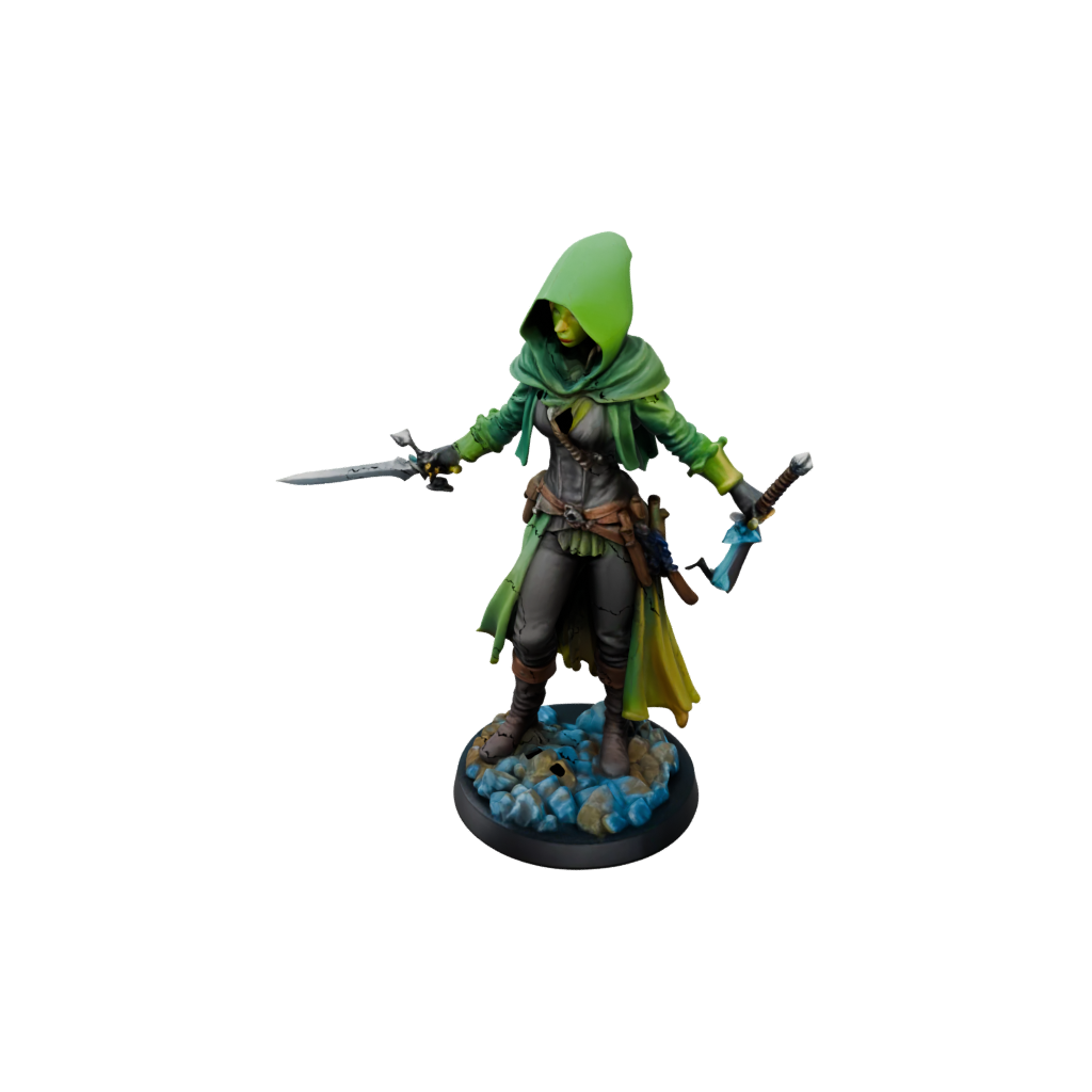 Neon Hooded Rogue With Daggers