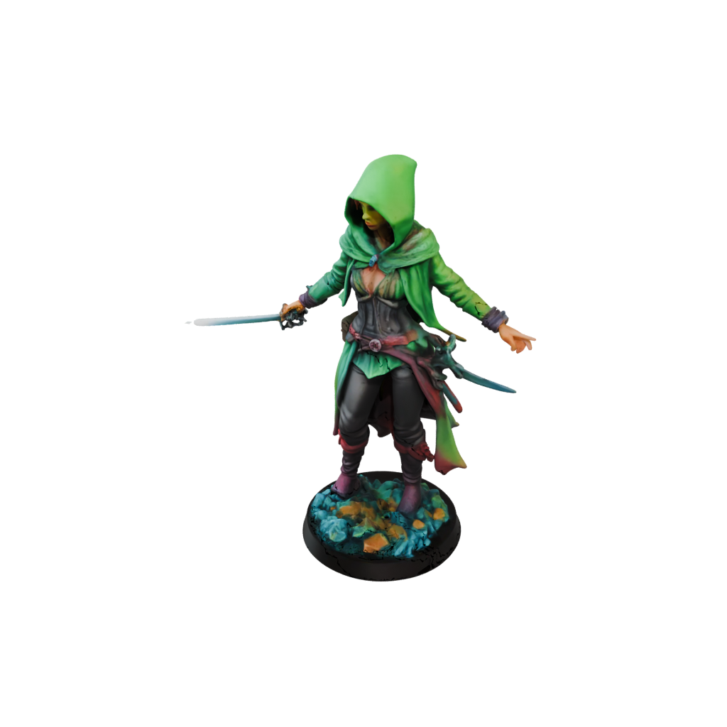 Neon Hooded Rogue With Daggers