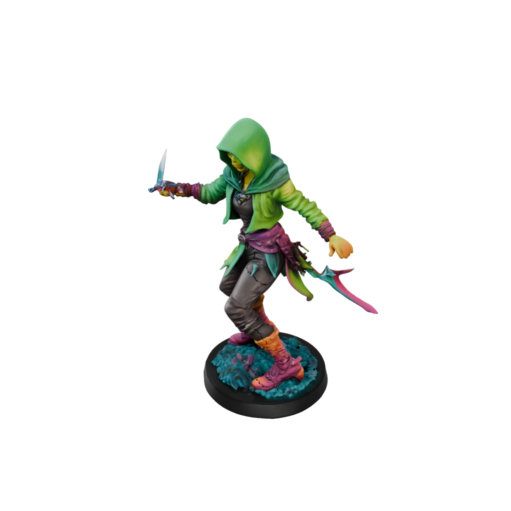 Neon Hooded Rogue With Daggers