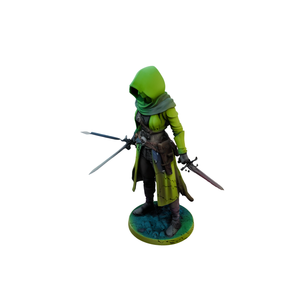 Neon Hooded Rogue With Daggers