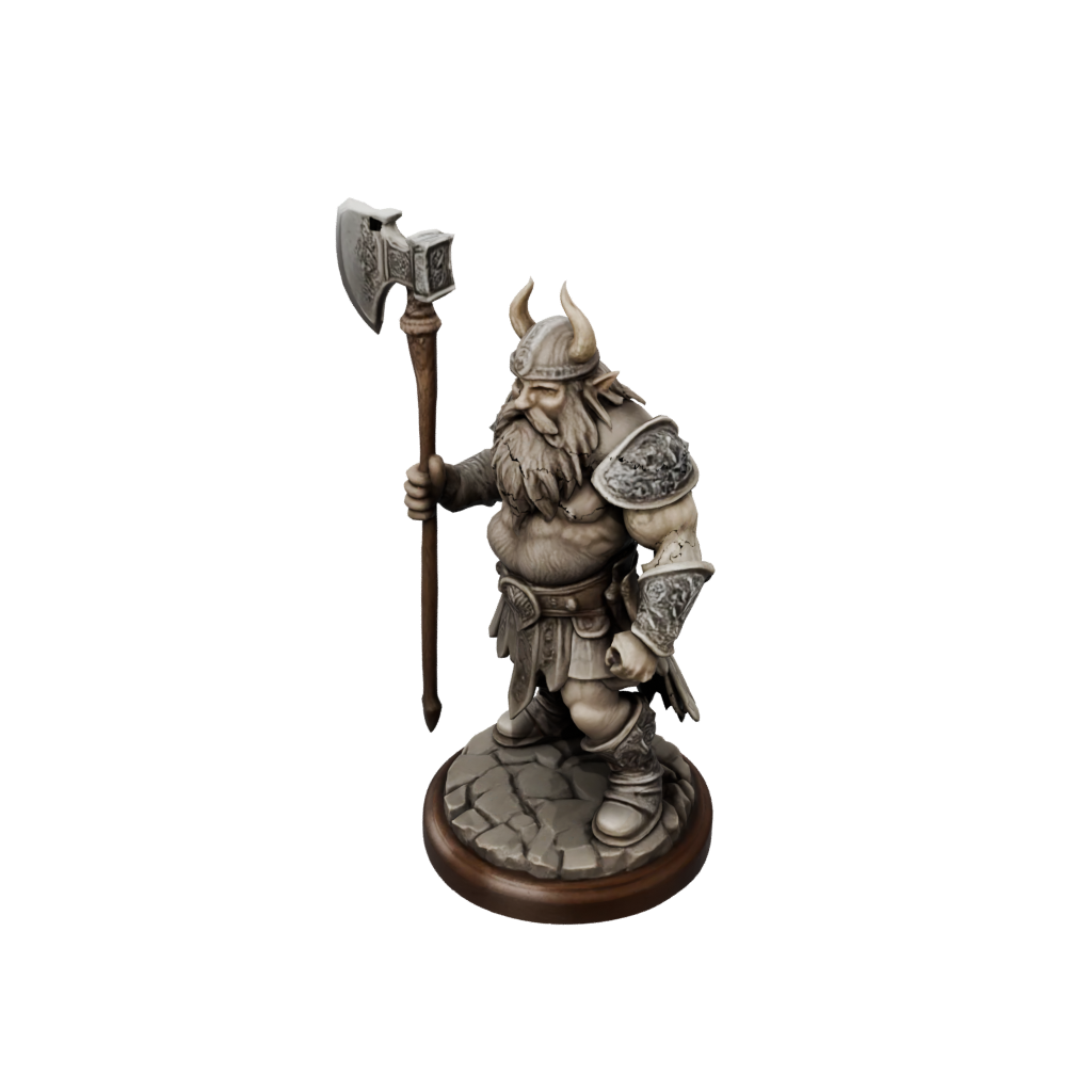 Woodgrain Dwarf Warrior With Battleaxe
