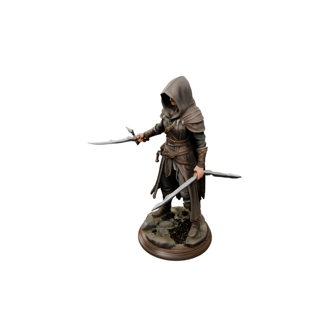 Woodgrain Hooded Rogue With Daggers