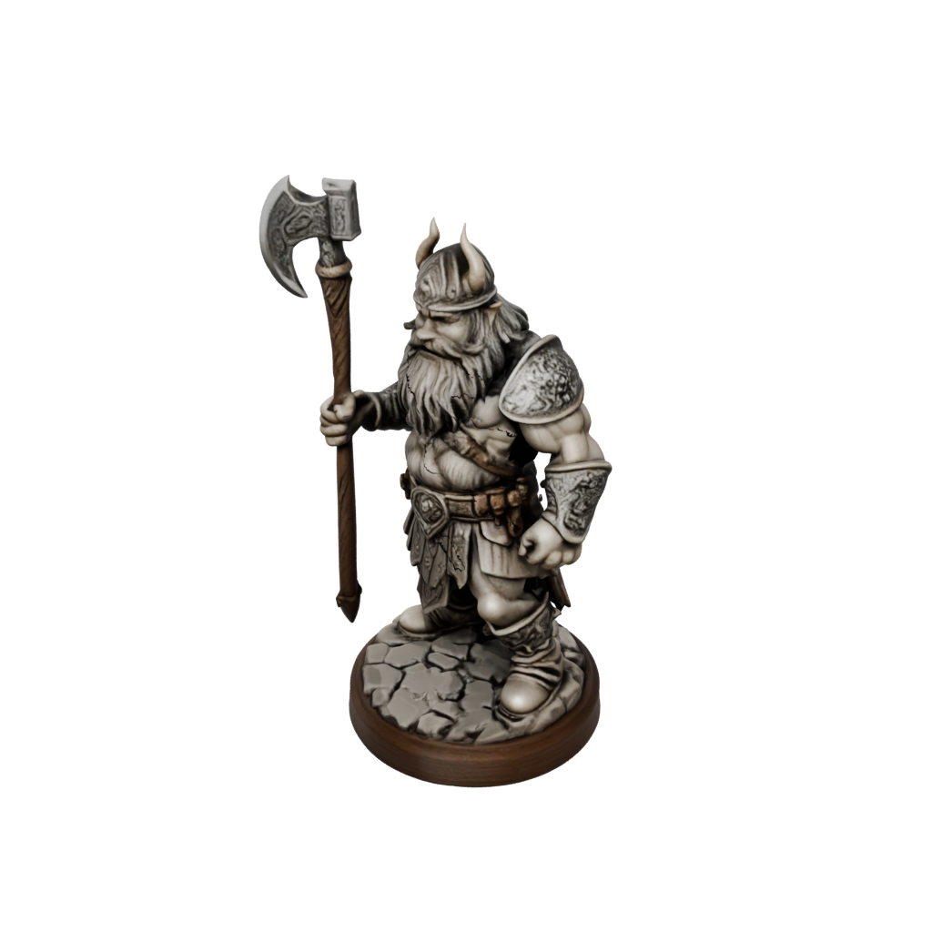 Woodgrain Dwarf Warrior With Battleaxe