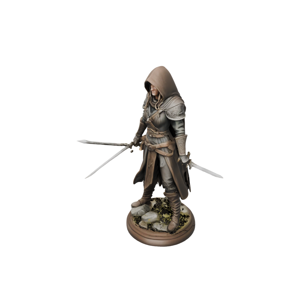 Woodgrain Hooded Rogue With Daggers