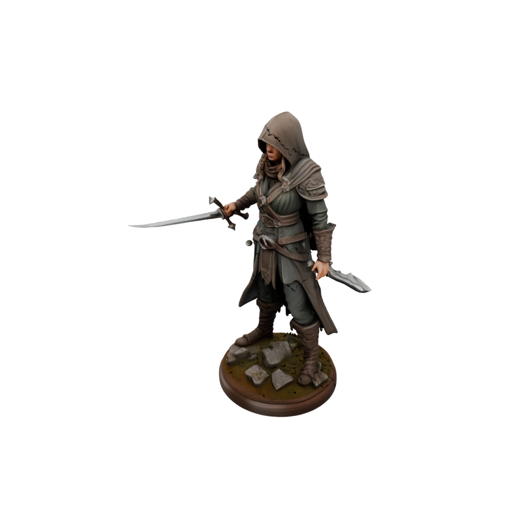 Woodgrain Hooded Rogue With Daggers