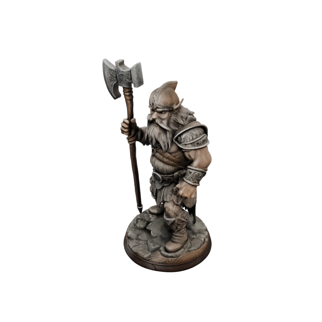 Woodgrain Dwarf Warrior With Battleaxe