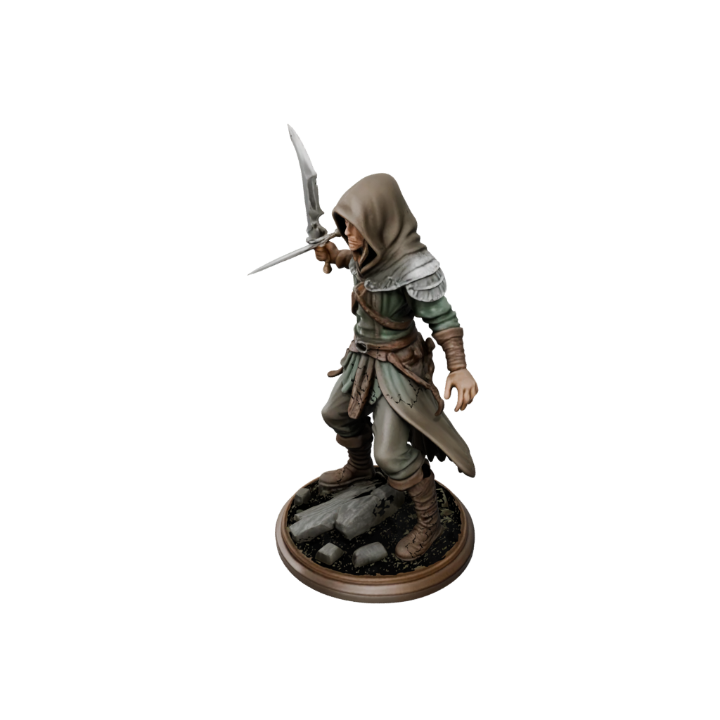Woodgrain Hooded Rogue With Daggers